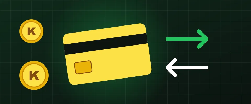 Casino Kinbet cashier illustration with a card and transfer arrows Casino Kinbet cashier illustration with a card and transfer arrows