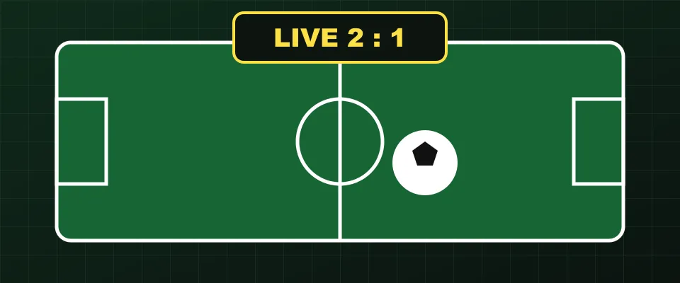 Kinbet sports betting illustration with a football pitch and a live match board Kinbet sports betting illustration with a football pitch and a live match board